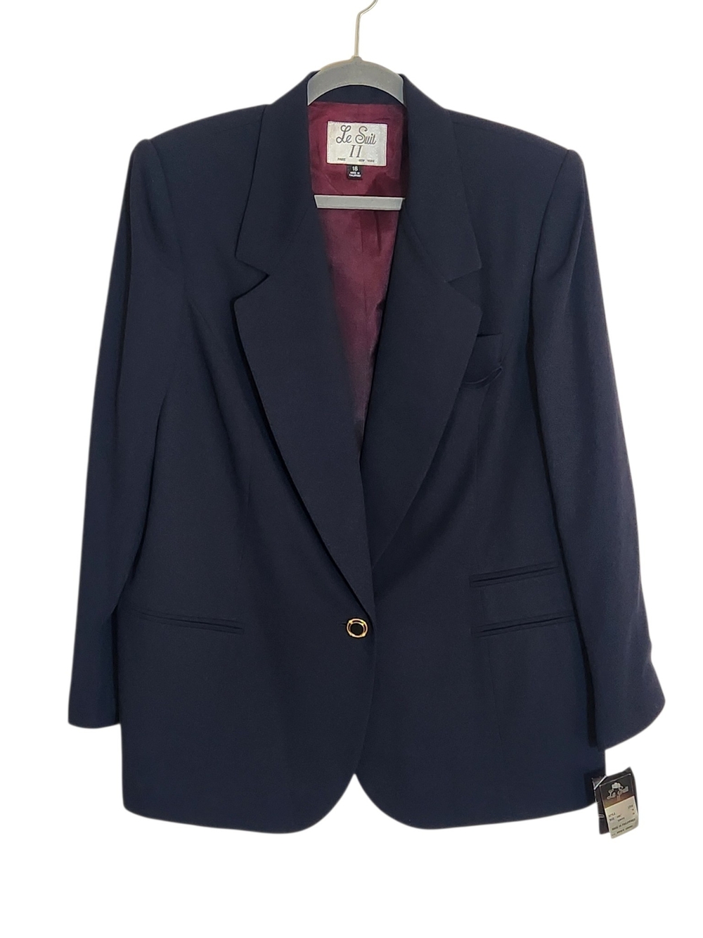 Le Suit Navy Gold Button Blazer with Removable Pocket Square Size 16 NWT